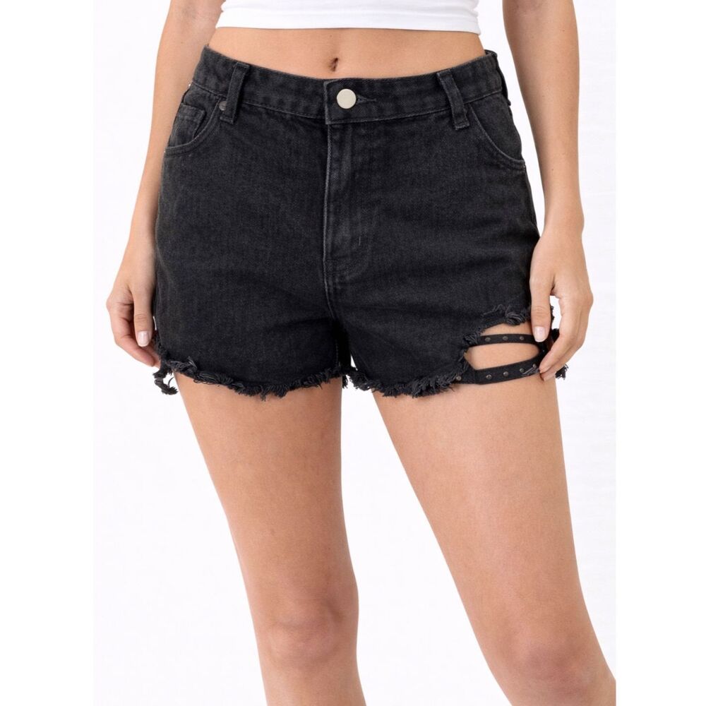 Fashion Nova Washed Black Cut Off Denim Shorts 11
